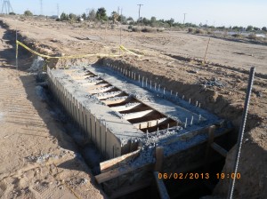 Retention basin with fresh concrete