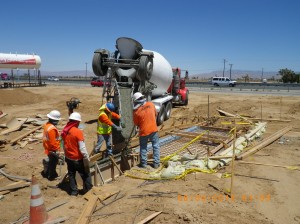 Pumping concrete for retention basin